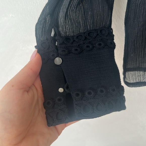 Club Monaco sheer silk blouse mandarin collar embroidered button up size small - Picture 6 of 9